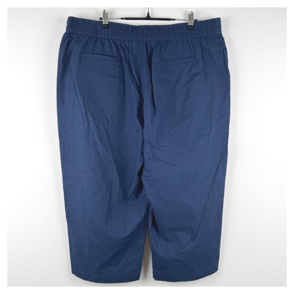 Kim Rogers Crop Pants Womens Large Blue Excellent Linen Blend Coastal Casual